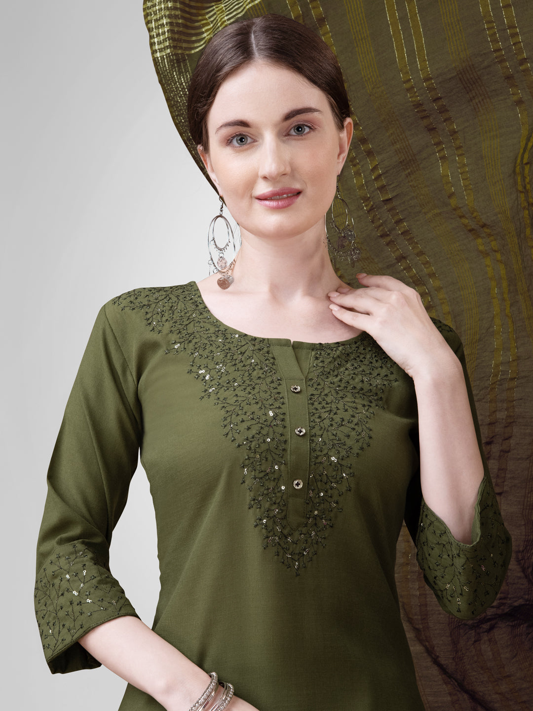 3-Piece Kurti Pant Dupatta Set - Fully Stitched Indian Traditional Wear