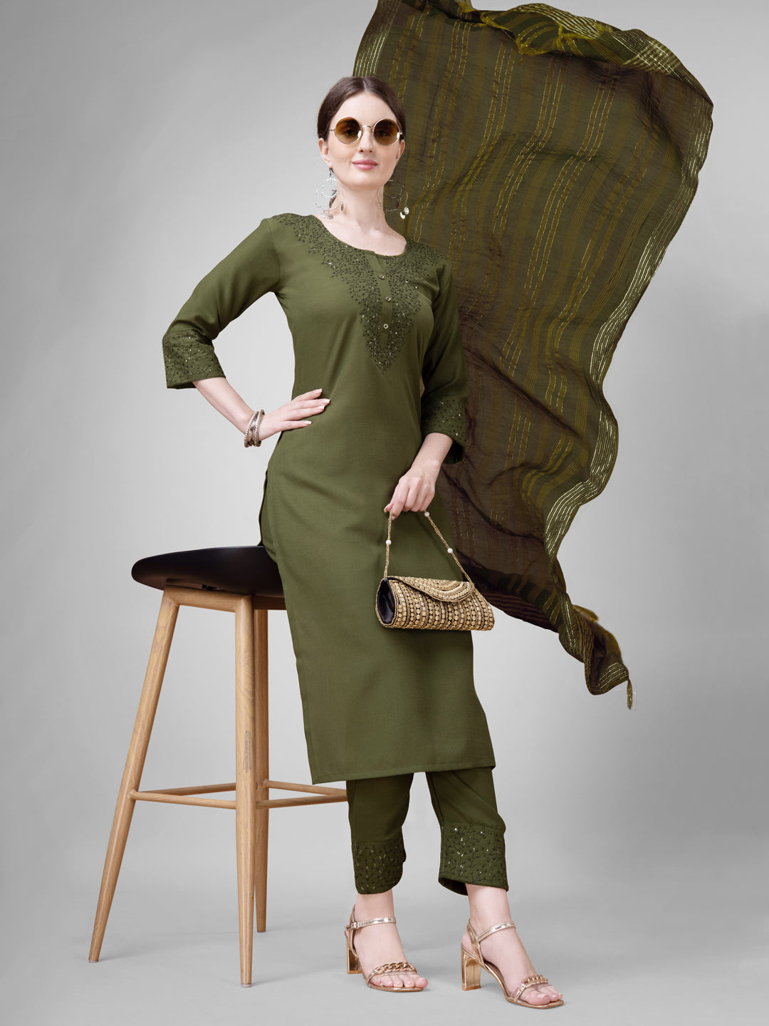 3-Piece Kurti Pant Dupatta Set - Fully Stitched Indian Traditional Wear