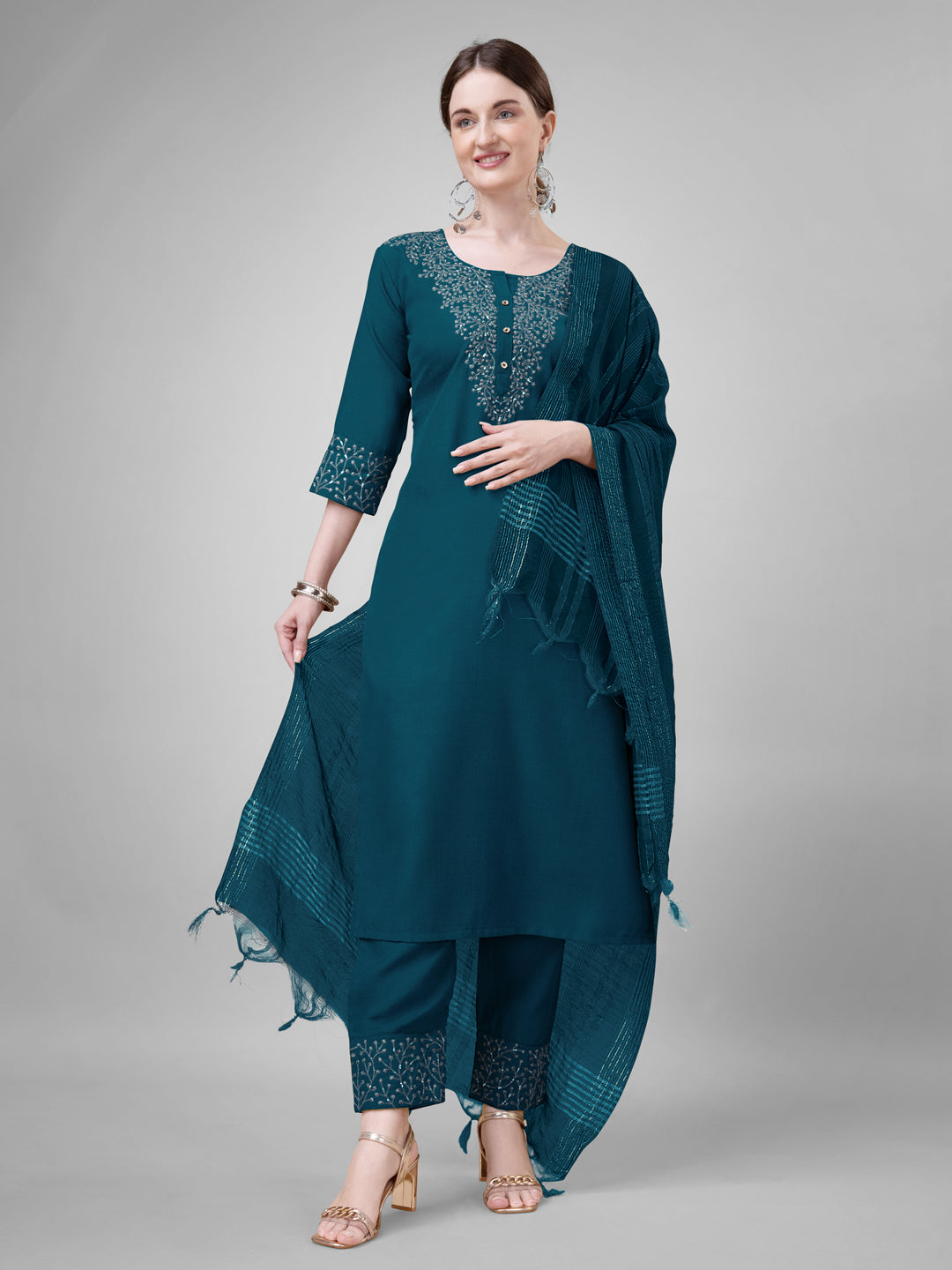 Kurti Set for Women with Fancy Dupatta - Stitched Ethnic Suit Combo