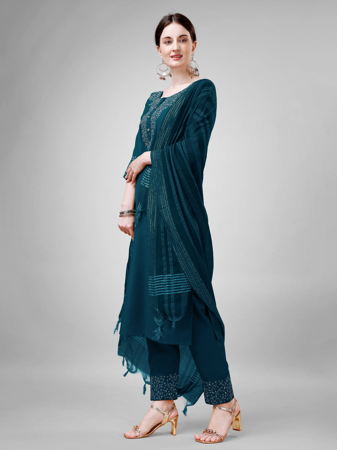 Kurti Set for Women with Fancy Dupatta - Stitched Ethnic Suit Combo