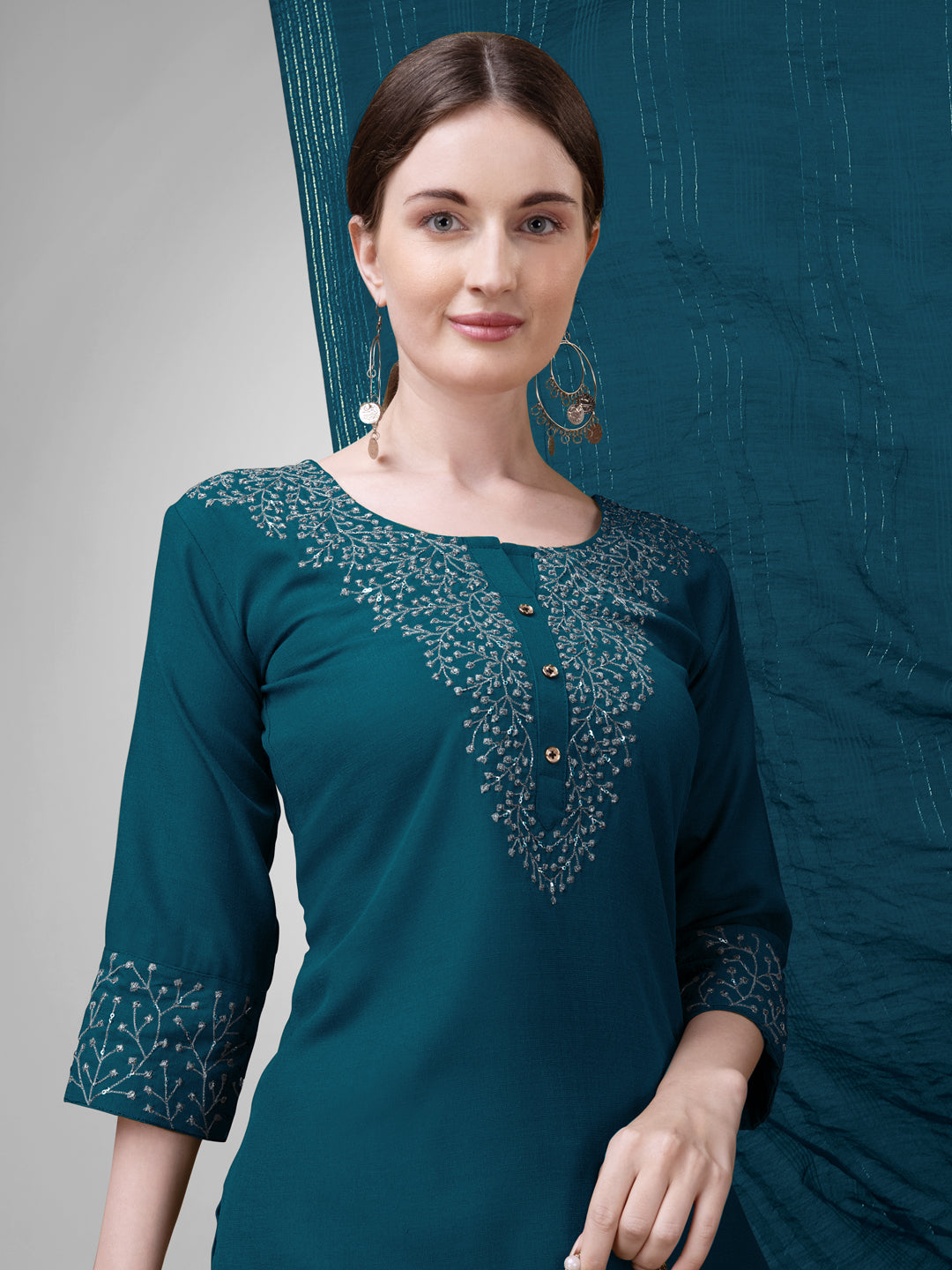 Kurti Set for Women with Fancy Dupatta - Stitched Ethnic Suit Combo