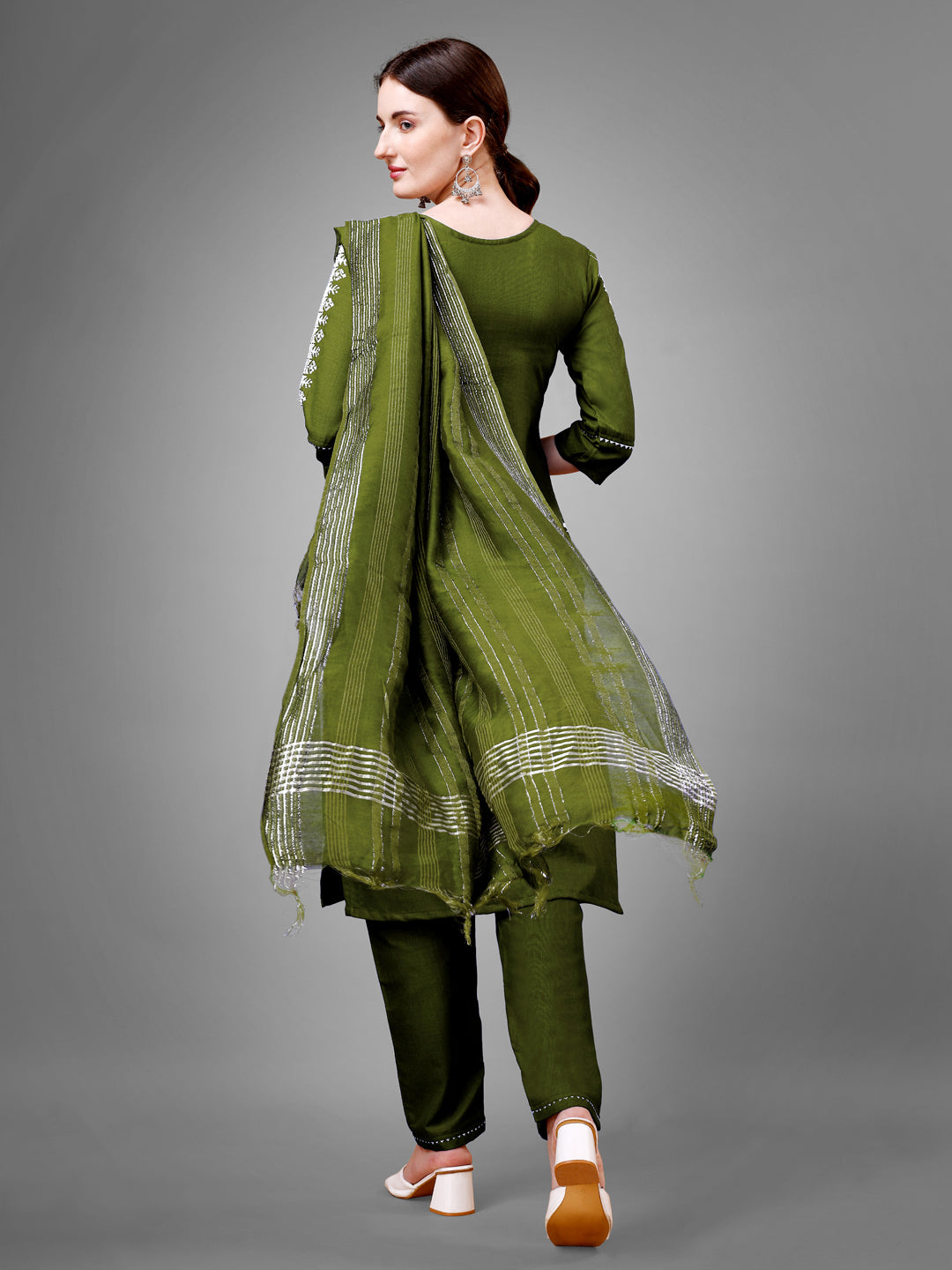 Modern Ethnic Kurti Set with Pants and Fancy Dupatta