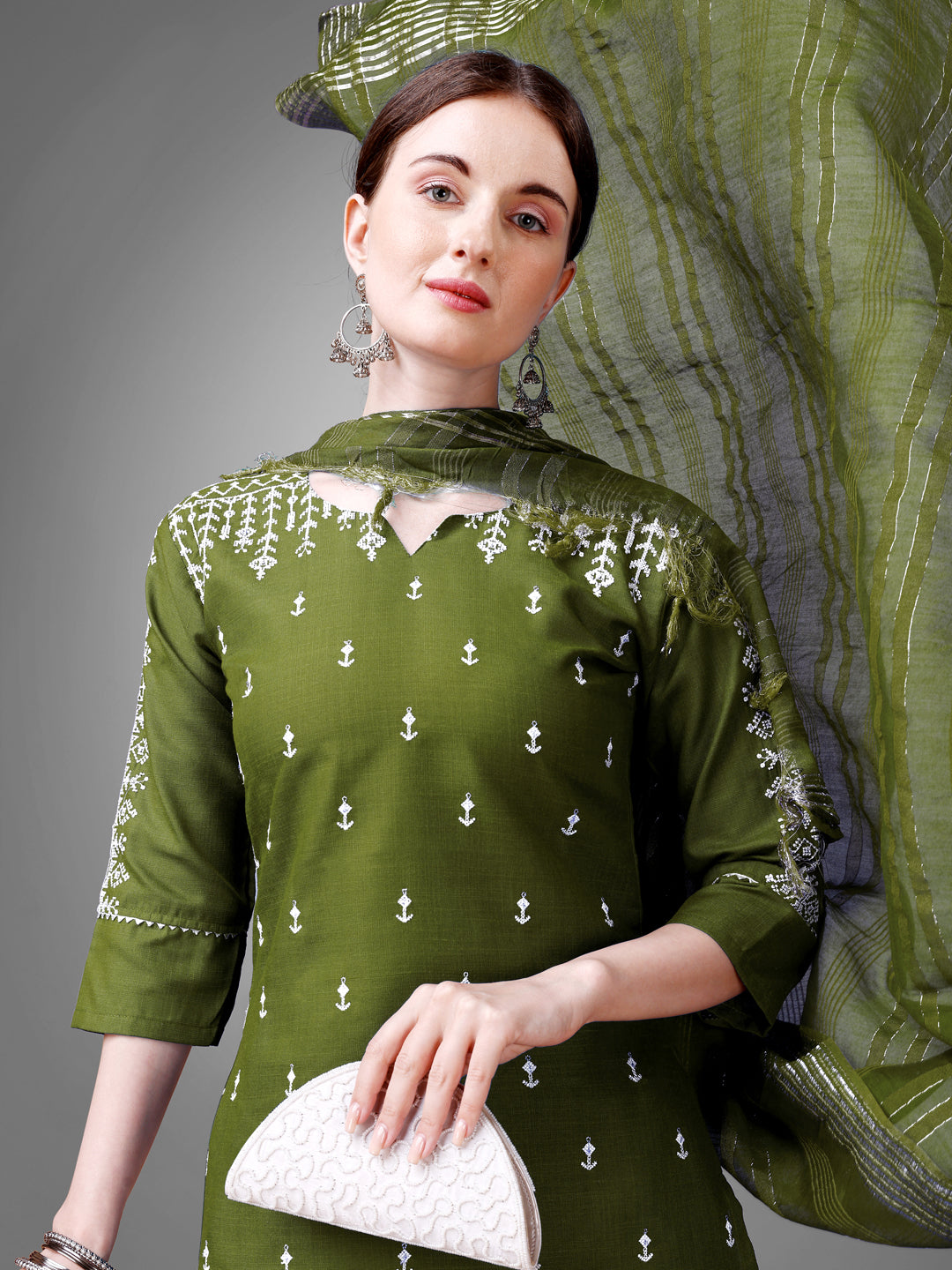 Modern Ethnic Kurti Set with Pants and Fancy Dupatta