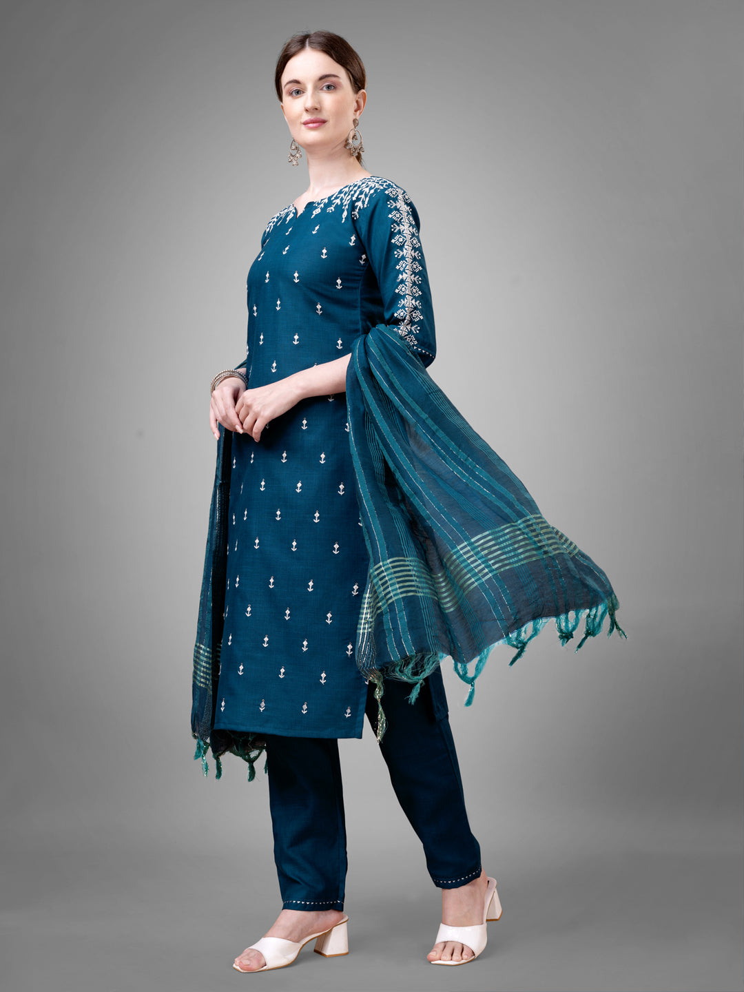 Fully Stitched 3-Piece Suit Set - Kurti, Pant And Fancy Dupatta
