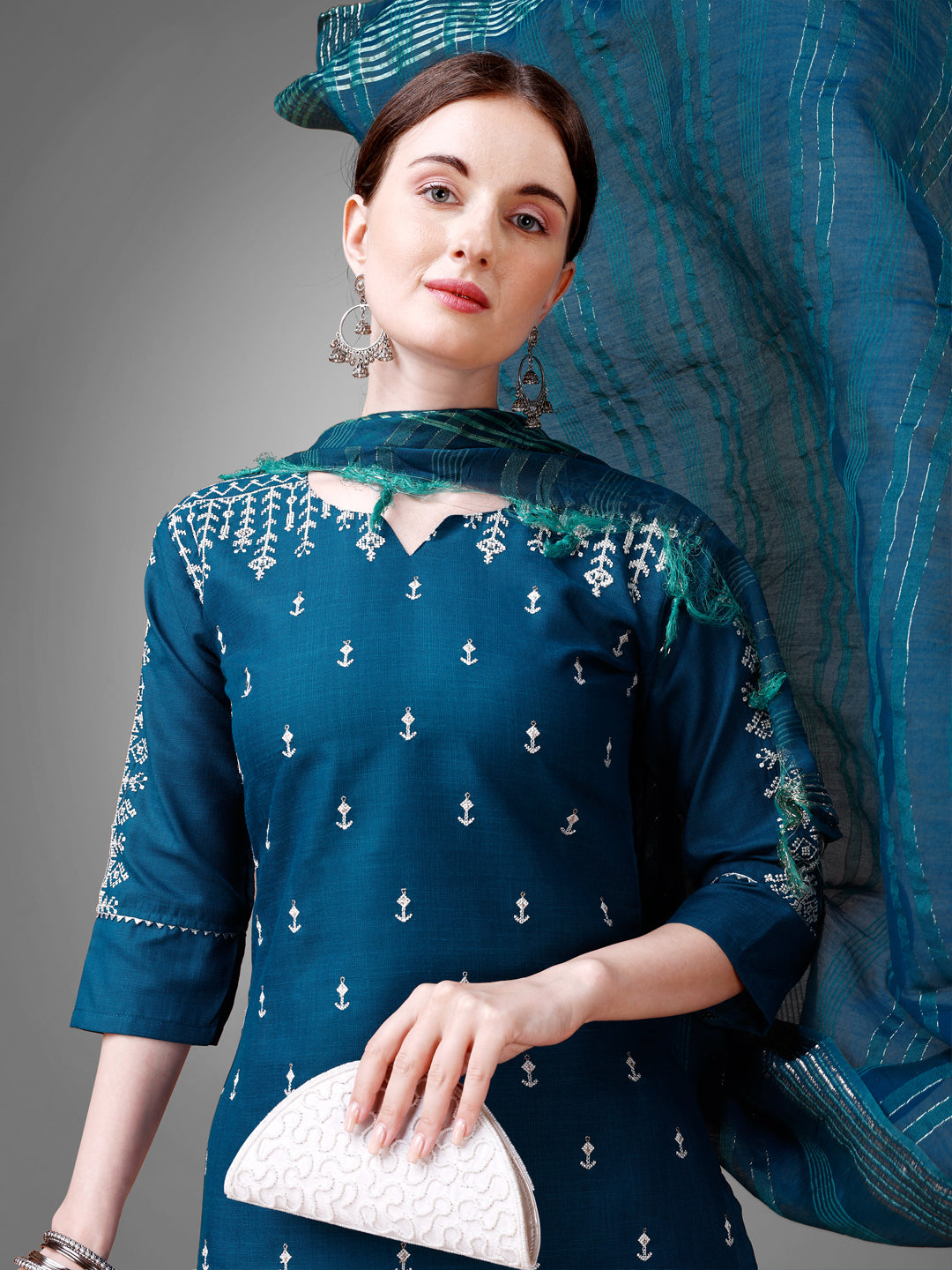 Fully Stitched 3-Piece Suit Set - Kurti, Pant And Fancy Dupatta