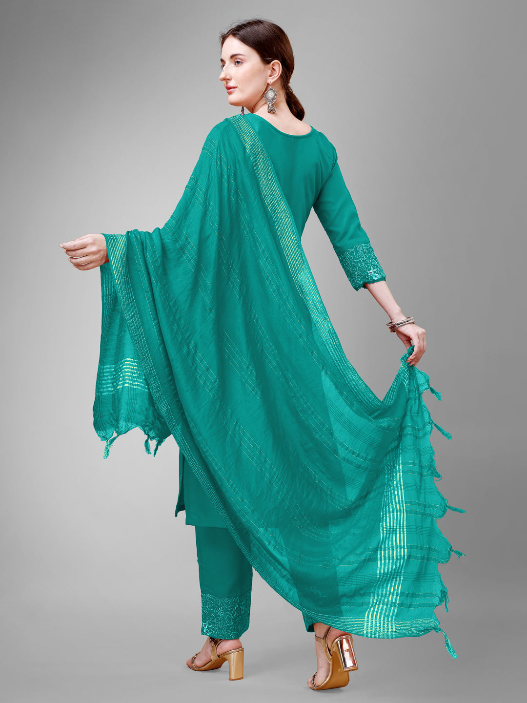 Festive Ready Kurti Suit Set with Embellished Dupatta
