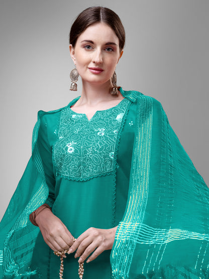Festive Ready Kurti Suit Set with Embellished Dupatta