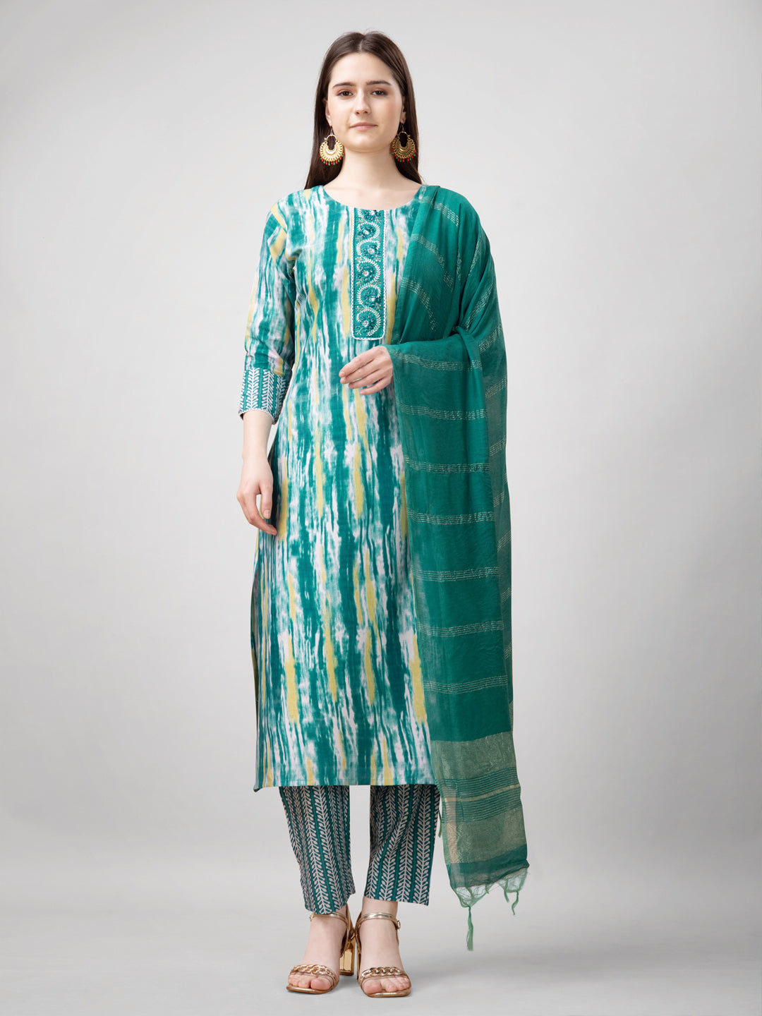Comfort Fit Kurti Pant Set with Decorative Dupatta
