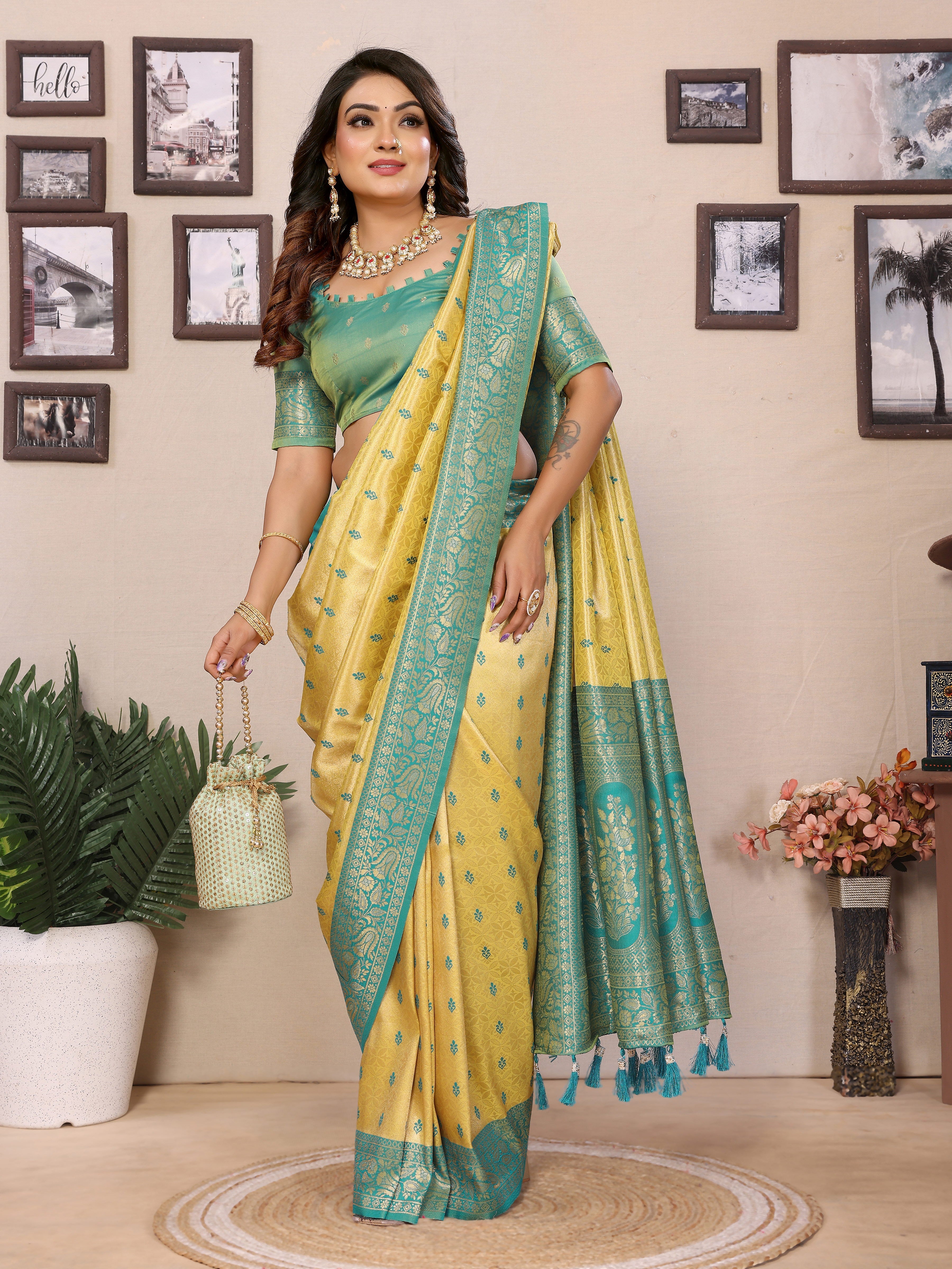 Runglory Handloom Tissue Silk Saree with Zari Weaving