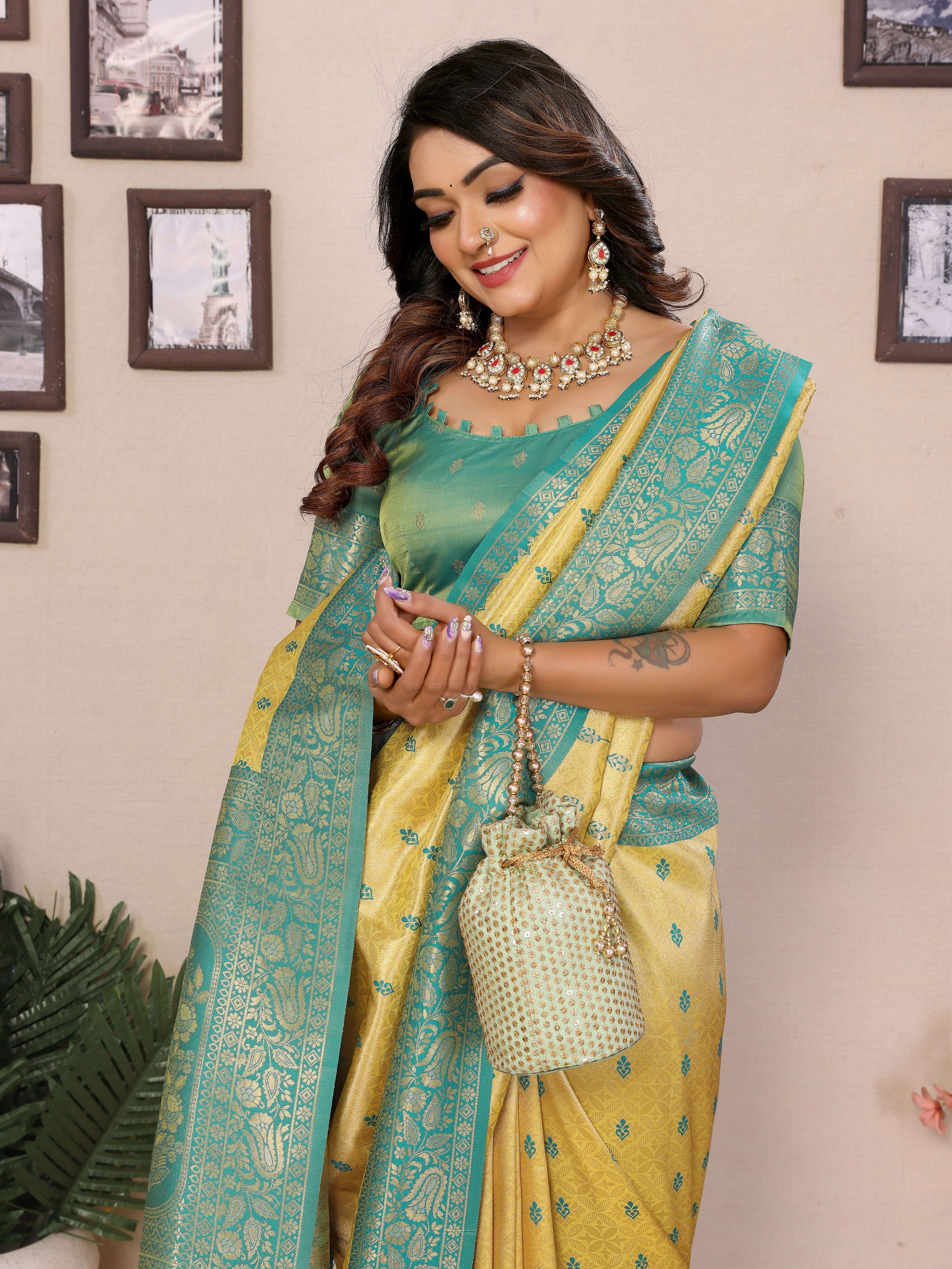 Runglory Handloom Tissue Silk Saree with Zari Weaving