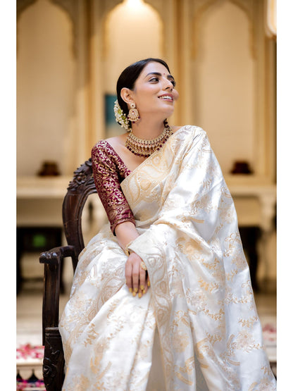 Runglory Designer Litchi Silk White Printed Saree-Minimum Qty -10 Pic