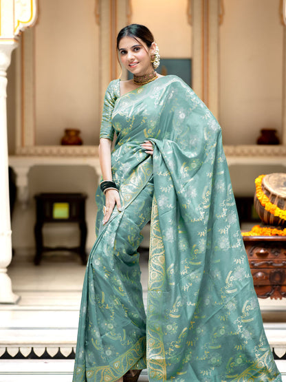 Runglory Elegant Aqua Blue Litchi Silk Saree