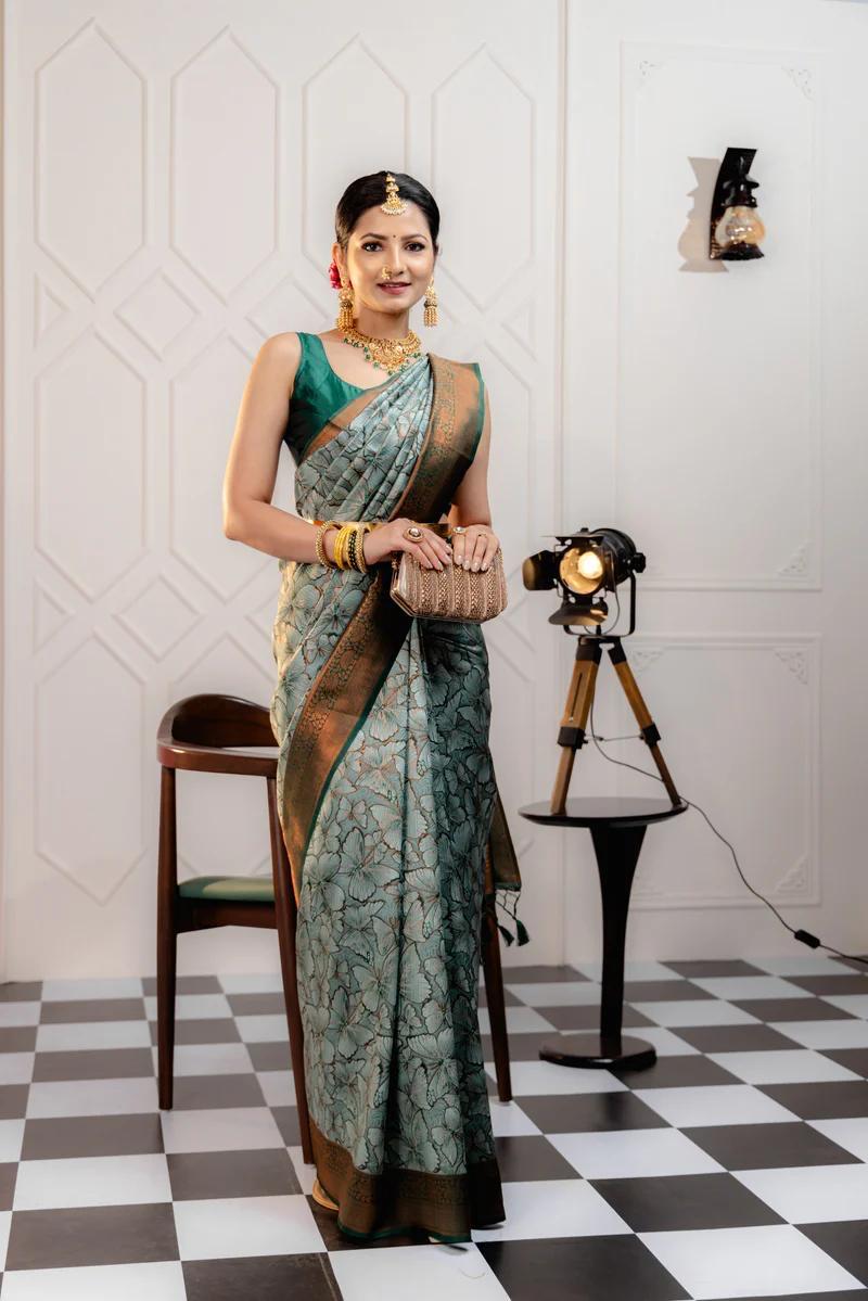 Runglory Elegant Floral Bloom Banarasi Silk Saree-Minimum Qty -10 Pic