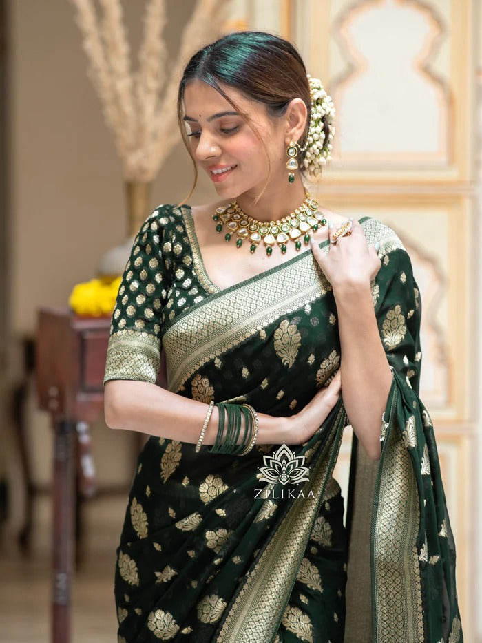 Regal Banarasi Silk Saree with Intricate Brocade & Golden Zari Accents-Minimum Qty -10 Pic