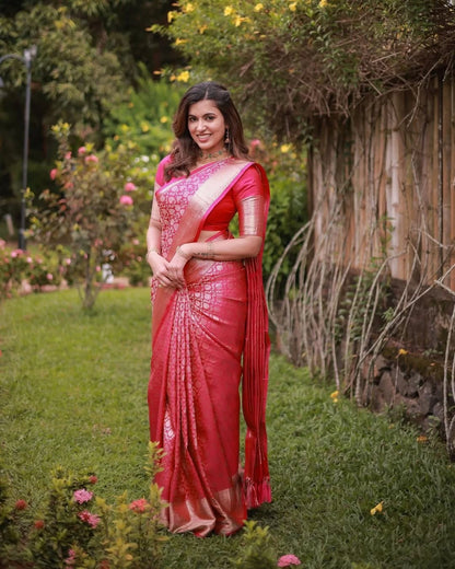 Runglory Elegant Pink Kanjivaram Silk Saree