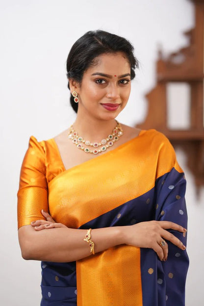 GoldEdge: Banarasi Silk Saree with Copper Zari And Statement Jacquard Border