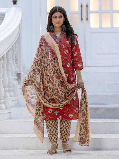 Trendy Cotton Kurti with Matching Pant And Dupatta | Festive Wear