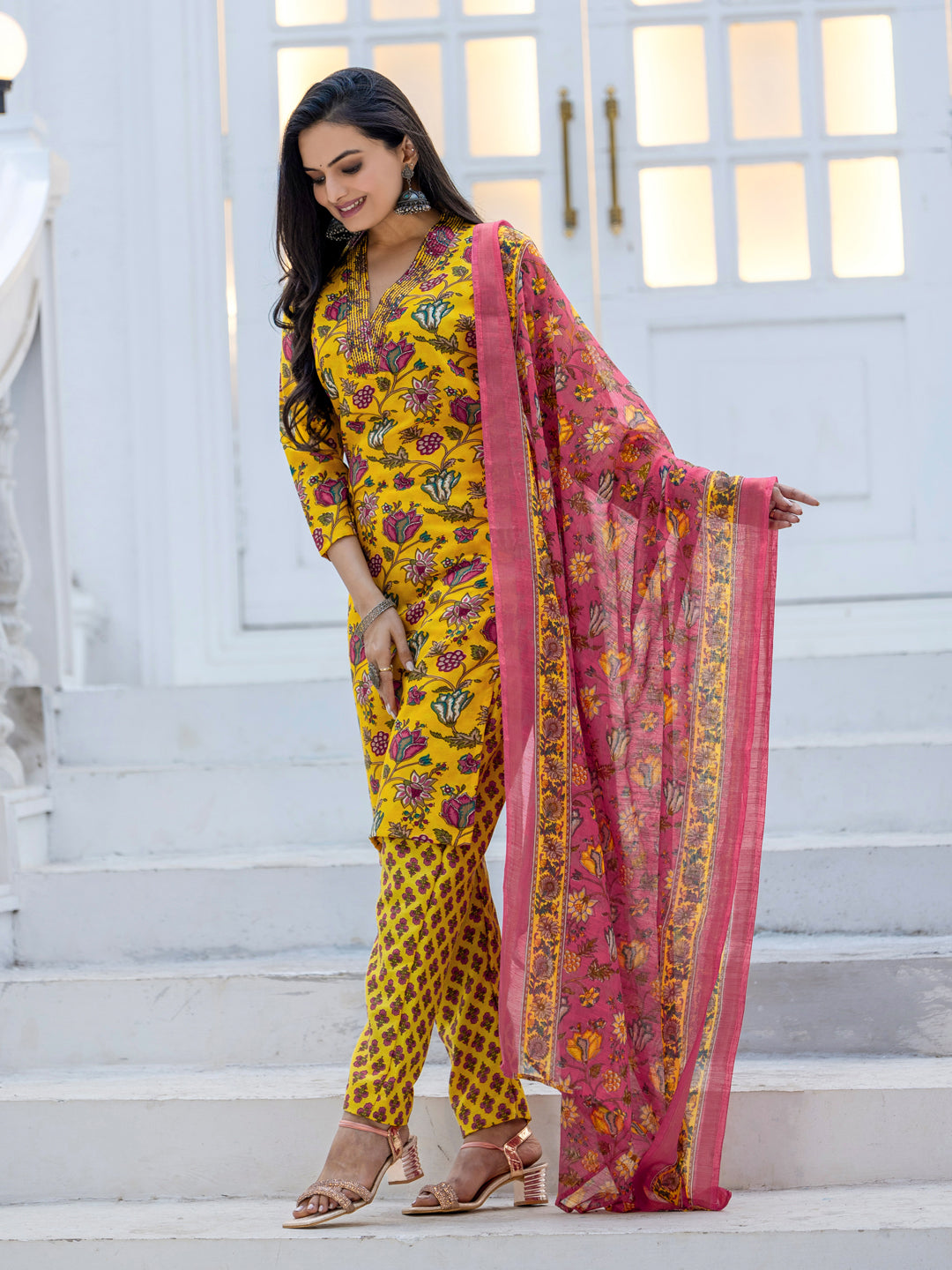 3-Piece Festival Kurti Set | Fully Stitched Cotton with Pant And Dupatta