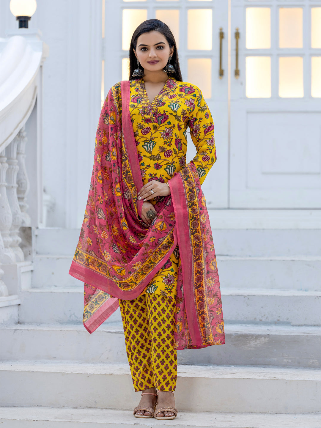 3-Piece Festival Kurti Set | Fully Stitched Cotton with Pant And Dupatta