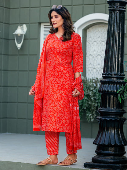 Women’s Cotton Kurti Set | Pant And Dupatta | Party/Festival Wear
