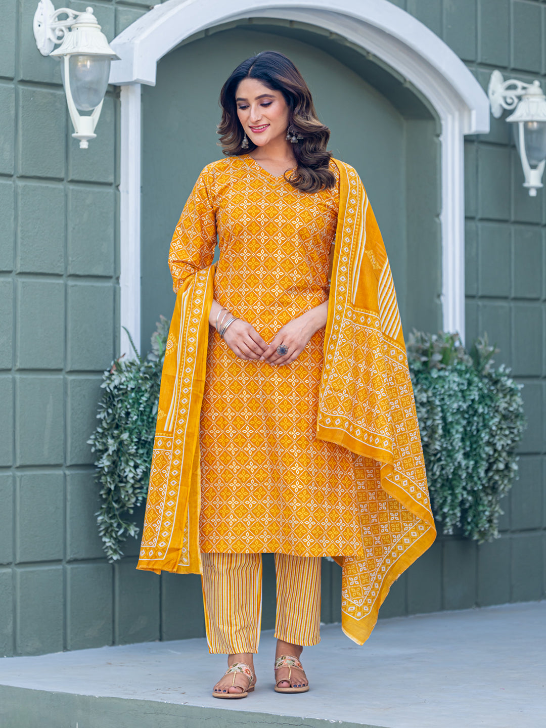 Classic Festive Look | Cotton Kurti + Pant + Dupatta | Fully Ready