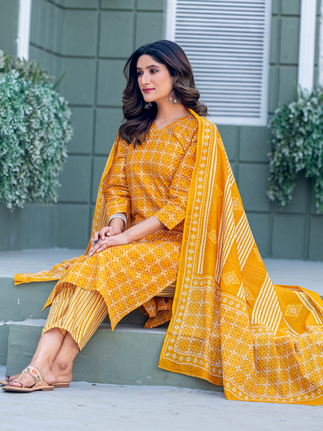 Classic Festive Look | Cotton Kurti + Pant + Dupatta | Fully Ready
