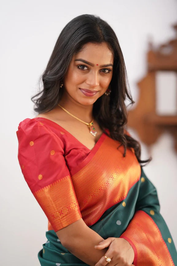GoldEdge: Banarasi Silk Saree with Copper Zari And Statement Jacquard Border