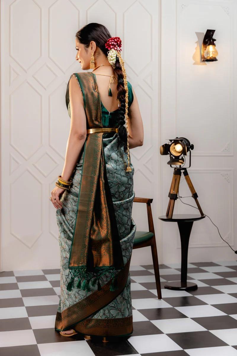 Runglory Elegant Floral Bloom Banarasi Silk Saree