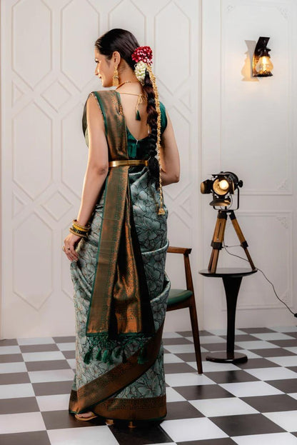 Runglory Elegant Floral Bloom Banarasi Silk Saree