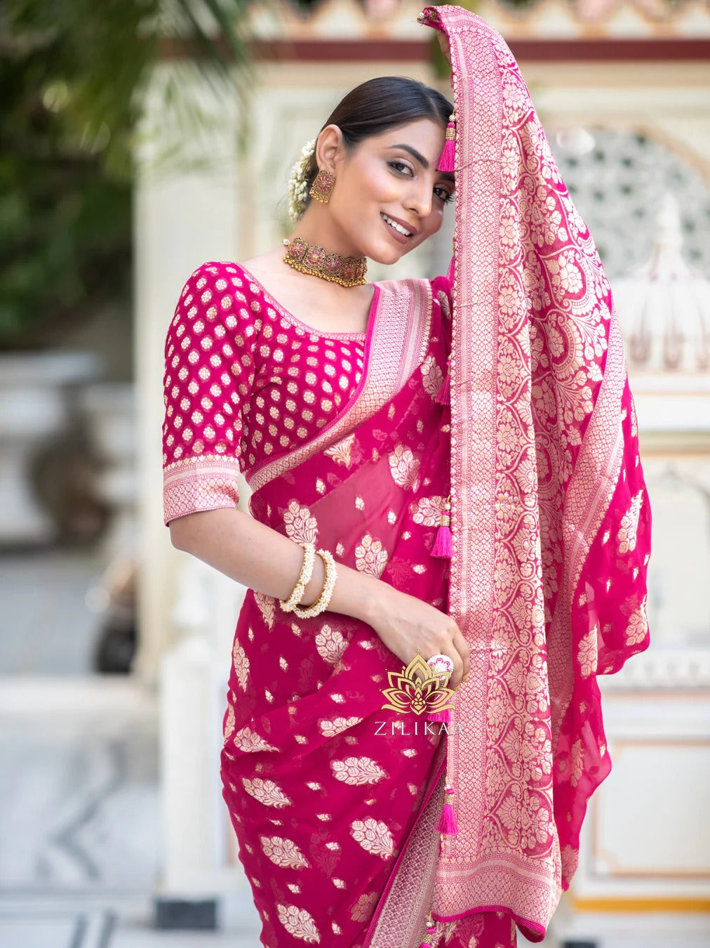 Regal Banarasi Silk Saree with Intricate Brocade & Golden Zari Accents-Minimum Qty -10 Pic