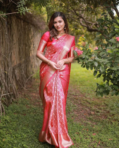 Runglory Elegant Pink Kanjivaram Silk Saree