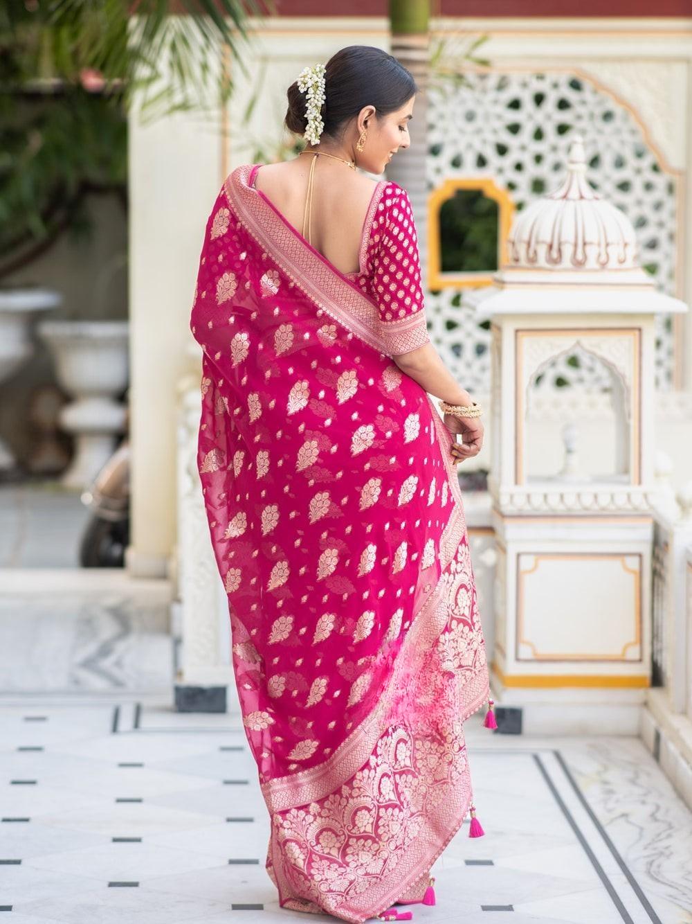 Runglory Royal Bloom Pink Banarasi Saree