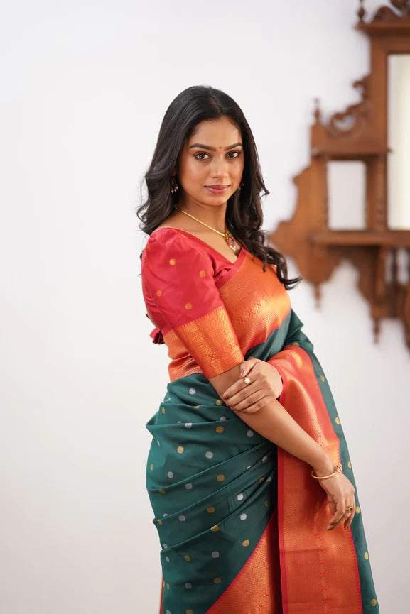 GoldEdge: Banarasi Silk Saree with Copper Zari And Statement Jacquard Border