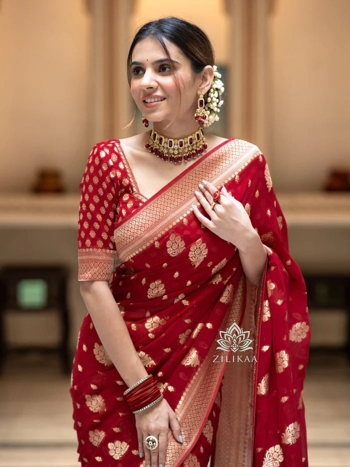 Regal Banarasi Silk Saree with Intricate Brocade & Golden Zari Accents-Minimum Qty -10 Pic