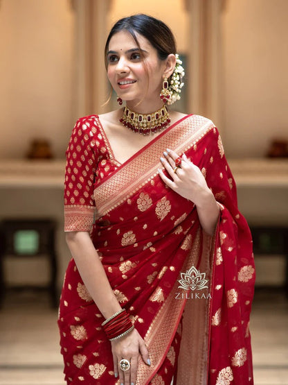 Regal Banarasi Silk Saree with Intricate Brocade & Golden Zari Accents-Minimum Qty -10 Pic