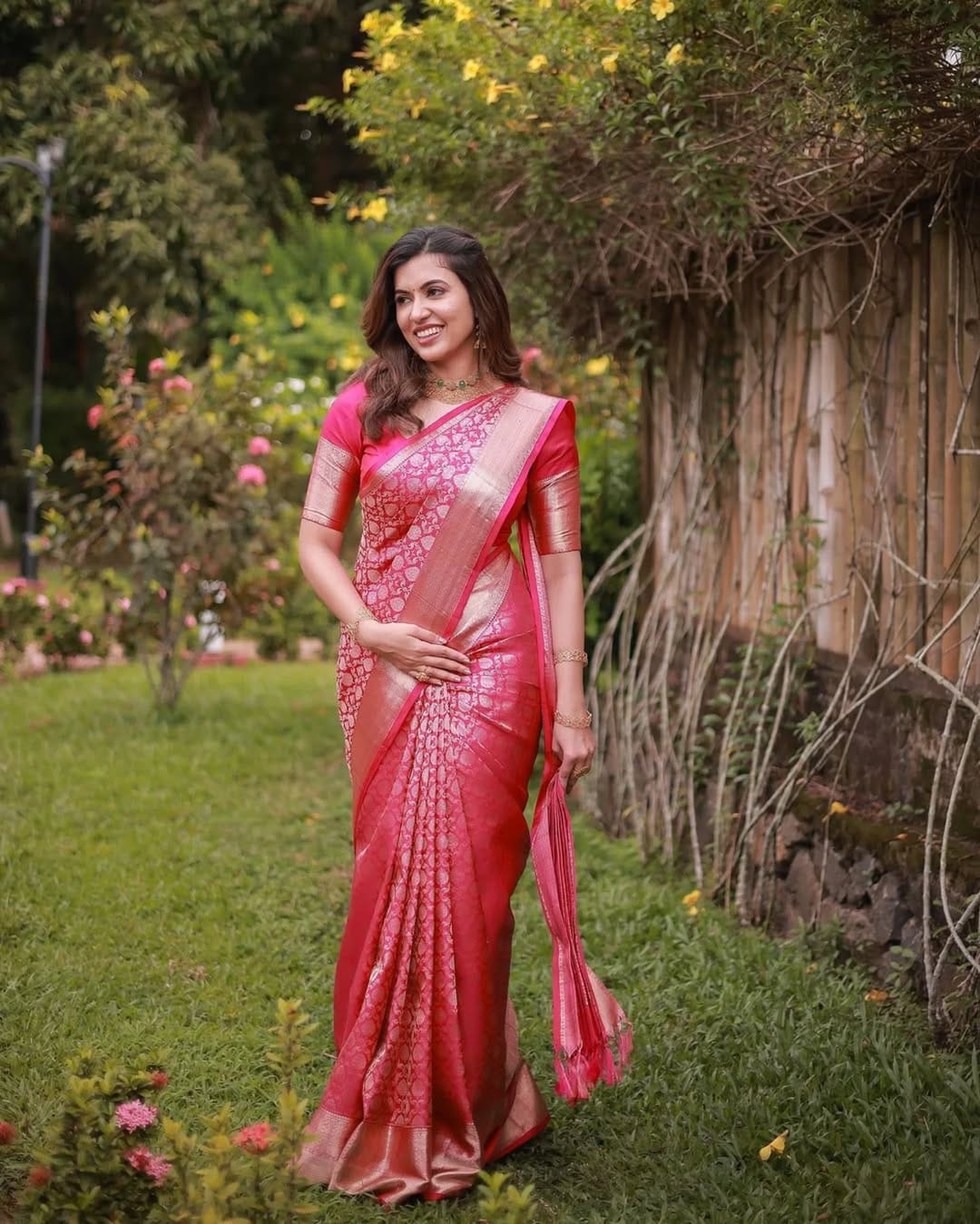 Runglory Elegant Pink Kanjivaram Silk Saree