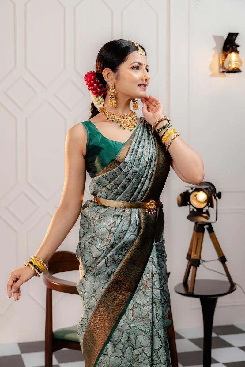 Runglory Elegant Floral Bloom Banarasi Silk Saree-Minimum Qty -10 Pic