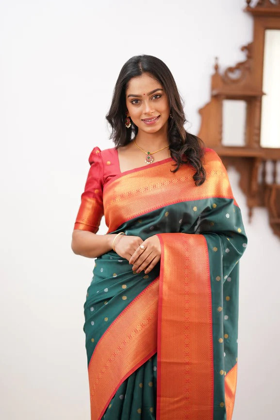 GoldEdge: Banarasi Silk Saree with Copper Zari And Statement Jacquard Border