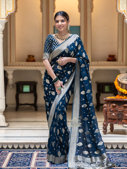 Regal Banarasi Silk Saree with Intricate Brocade & Golden Zari Accents-Minimum Qty -10 Pic