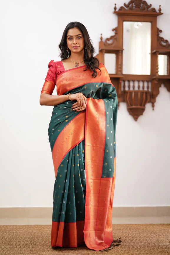 GoldEdge: Banarasi Silk Saree with Copper Zari And Statement Jacquard Border
