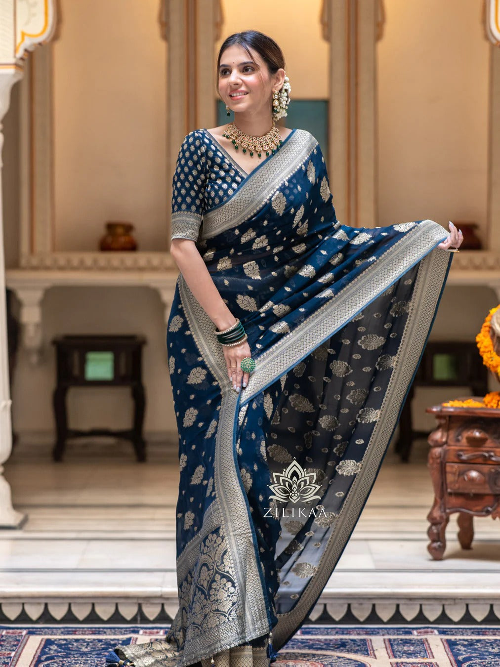 Regal Banarasi Silk Saree with Intricate Brocade & Golden Zari Accents-Minimum Qty -10 Pic