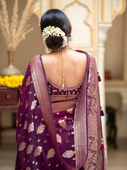 Runglory Elegant Wine Banarasi Silk Saree