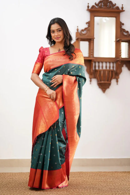GoldEdge: Banarasi Silk Saree with Copper Zari And Statement Jacquard Border