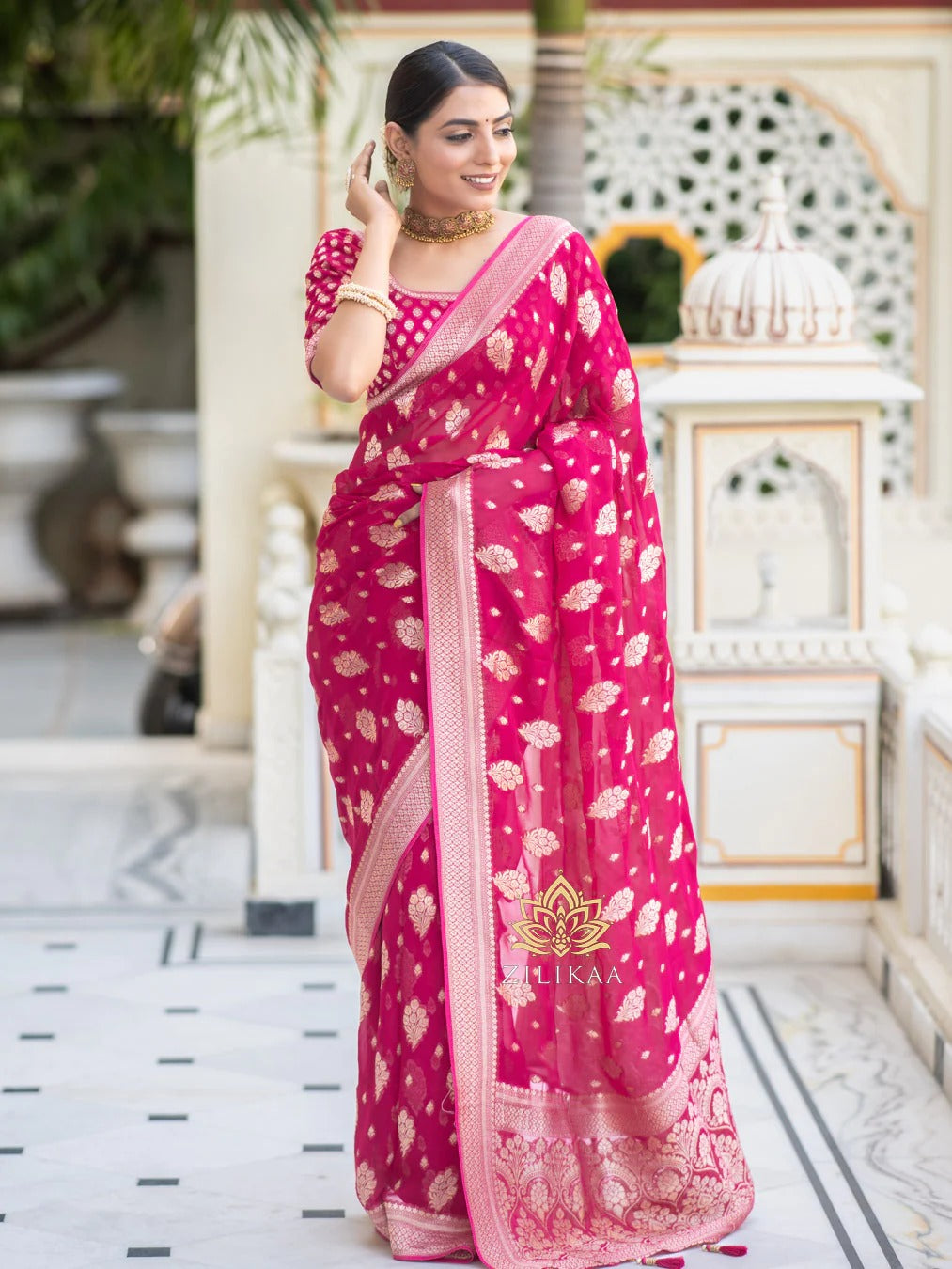 Regal Banarasi Silk Saree with Intricate Brocade & Golden Zari Accents-Minimum Qty -10 Pic