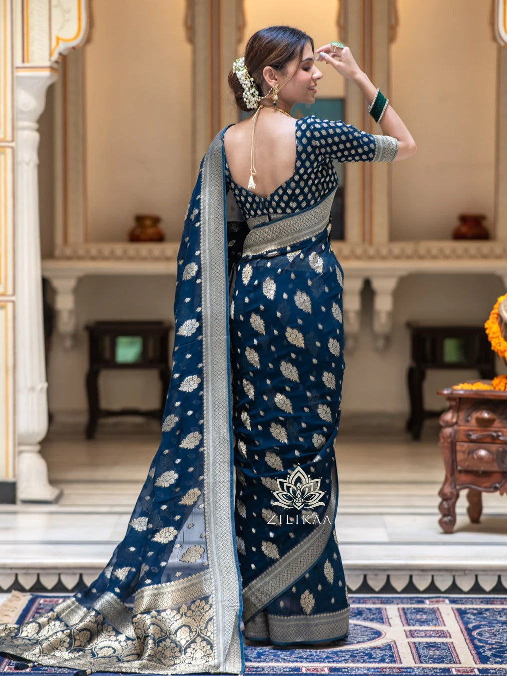 Regal Banarasi Silk Saree with Intricate Brocade & Golden Zari Accents-Minimum Qty -10 Pic