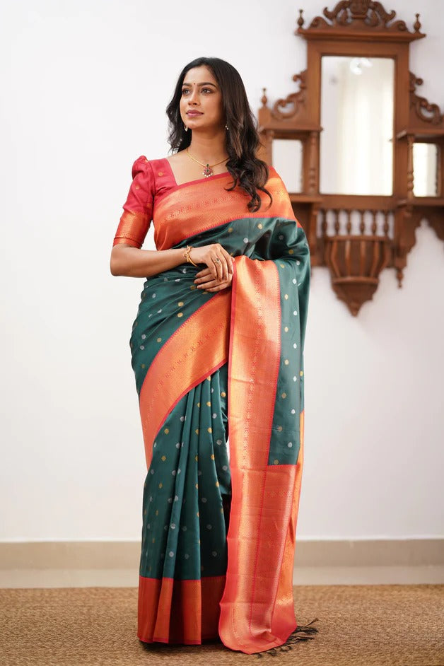 GoldEdge: Banarasi Silk Saree with Copper Zari And Statement Jacquard Border