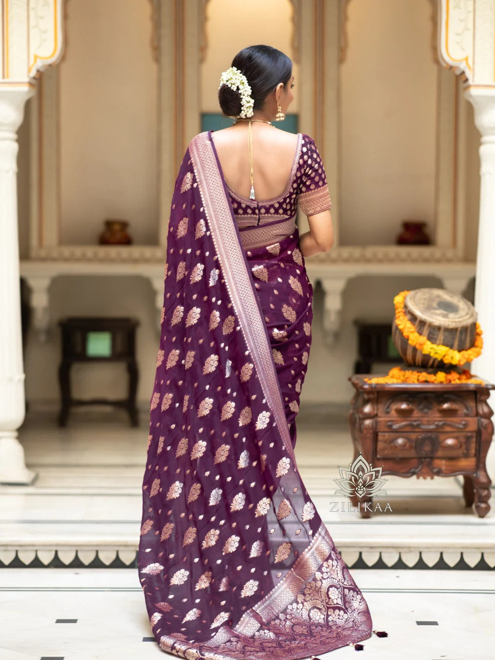 Regal Banarasi Silk Saree with Intricate Brocade & Golden Zari Accents-Minimum Qty -10 Pic