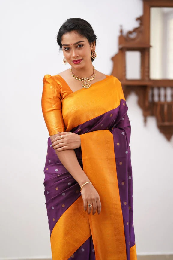 GoldEdge: Banarasi Silk Saree with Copper Zari And Statement Jacquard Border