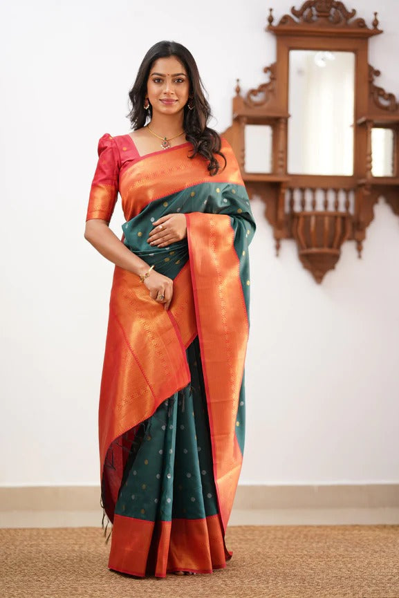 GoldEdge: Banarasi Silk Saree with Copper Zari And Statement Jacquard Border
