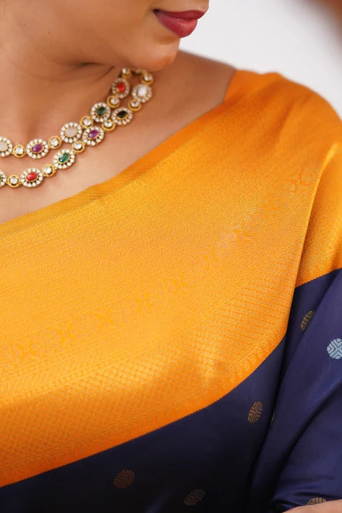 GoldEdge: Banarasi Silk Saree with Copper Zari And Statement Jacquard Border